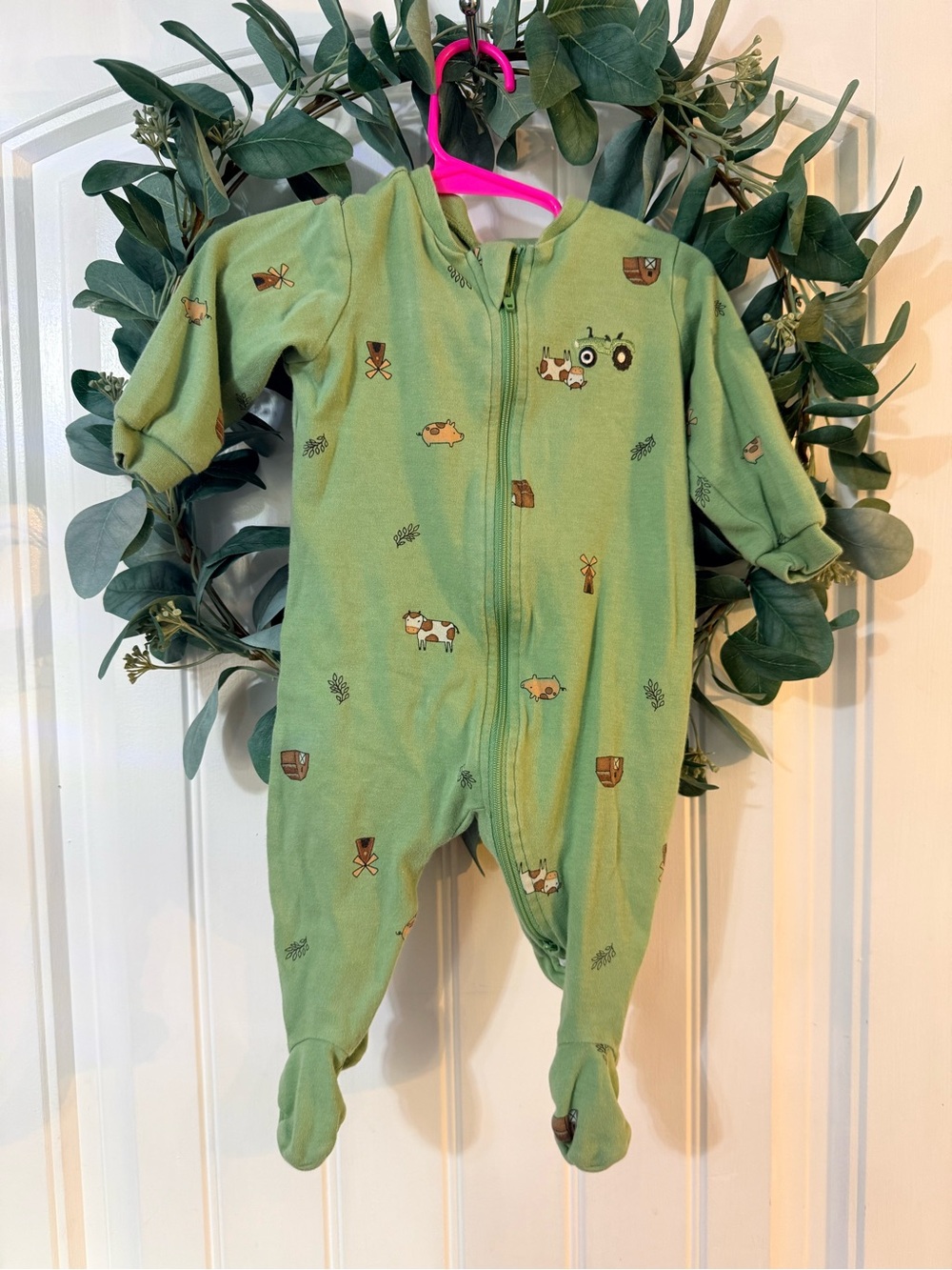 💫10/$25 • Pekkle Soft Green Farm-Print Footed Sleeper